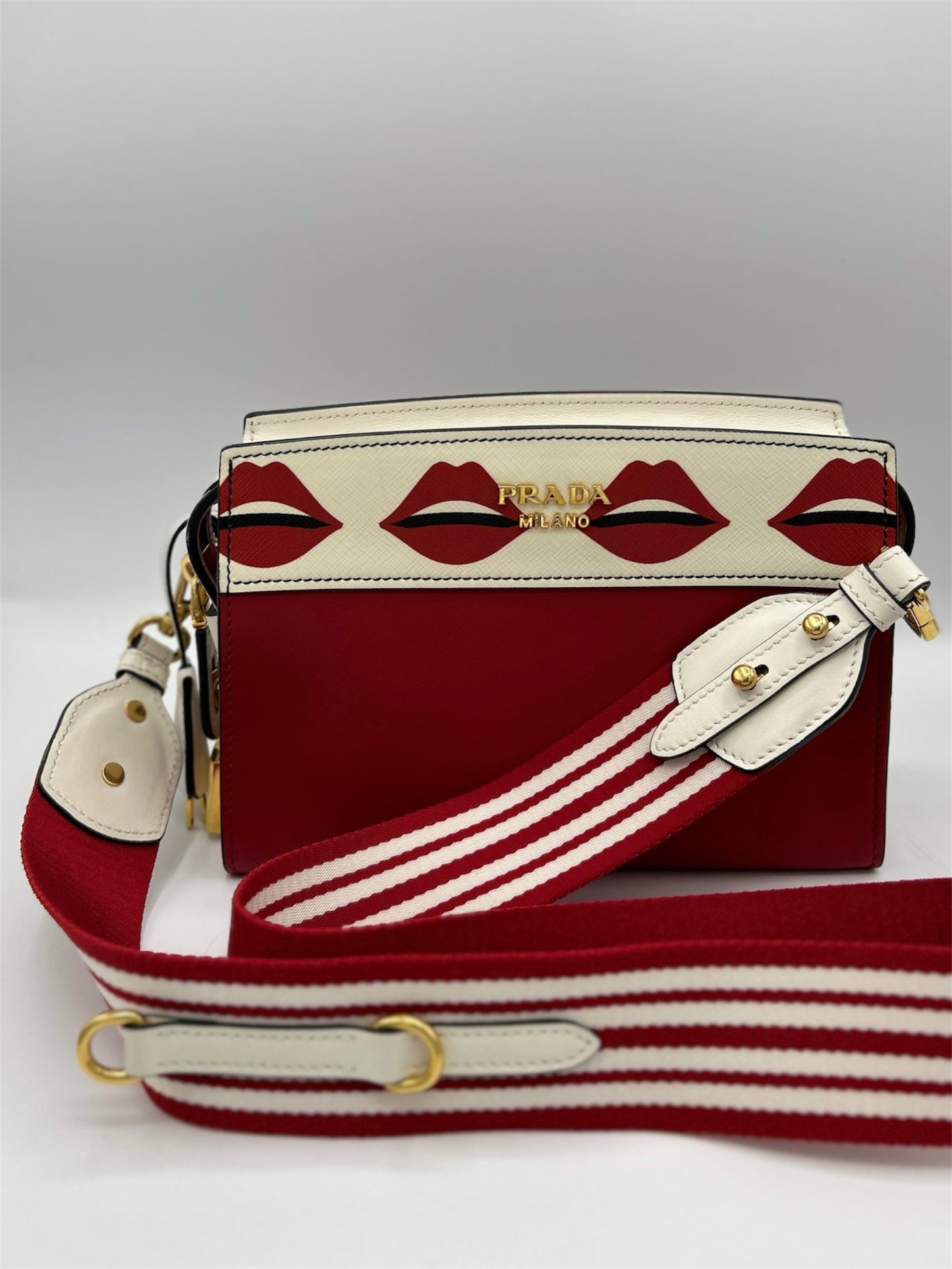 Prada Red City Calf and Saffiano Lip Print Esplanade Handbag