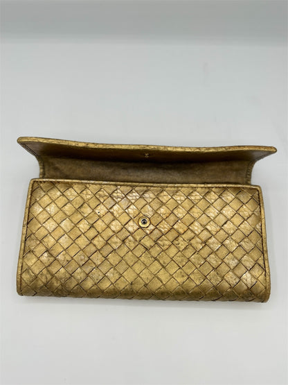 Bottega Veneta Metallic Gold Continental Wallet