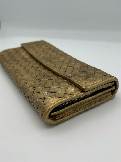 Bottega Veneta Metallic Gold Continental Wallet