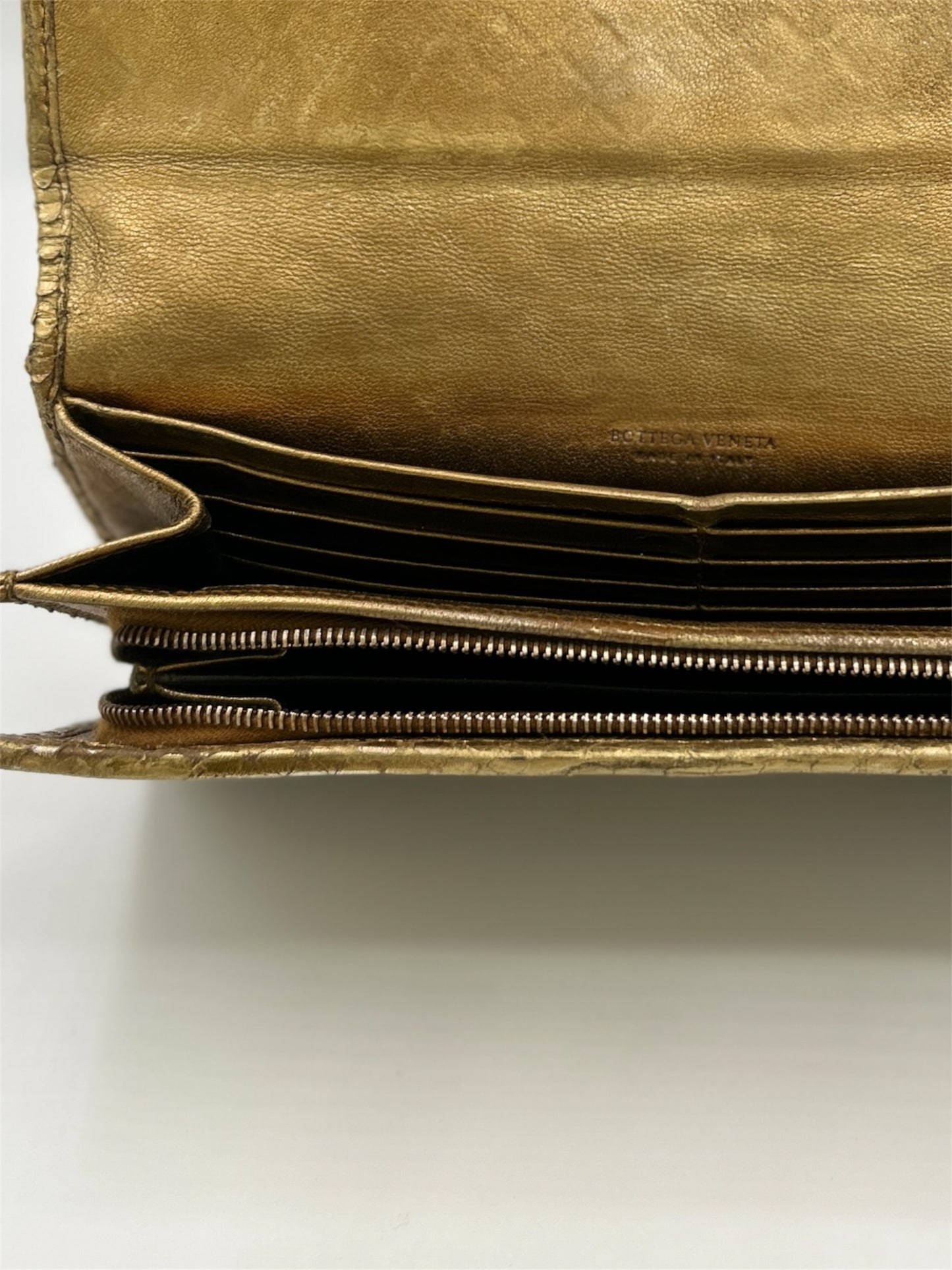 Bottega Veneta Metallic Gold Continental Wallet