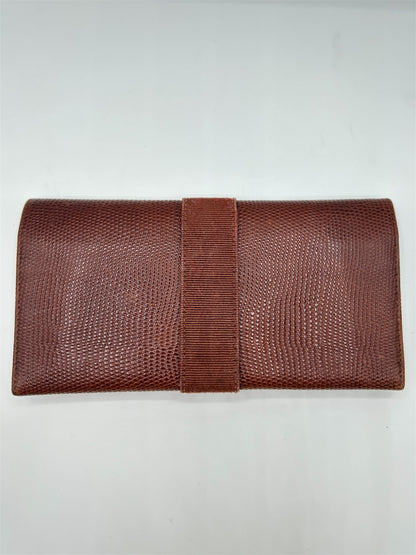 Salvatore Ferragamo Burgundy Lizard Embossed Leather Vara Bow Continental Wallet