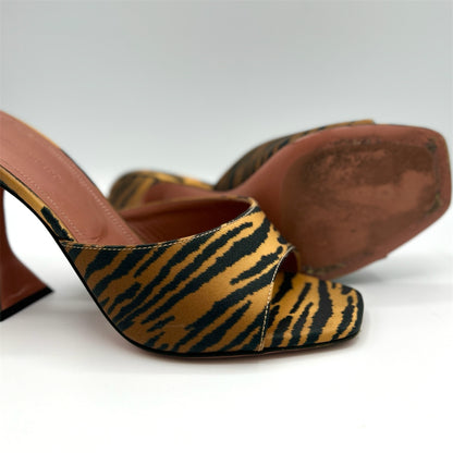 Amina Muaddi Lupita Mules Satin Tiger Print Heels Size 36.5