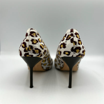 Manolo Blahnik Leopard Print Stitched Canvas Closed Toe Pumps Size 39