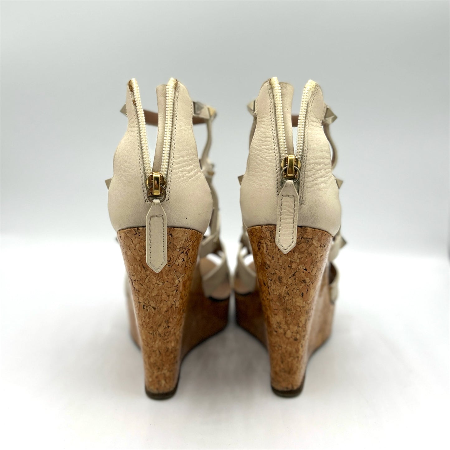 Valentino White Gladiator Studded Cork Wedge Heels Size 36