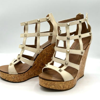 Valentino White Gladiator Studded Cork Wedge Heels Size 36