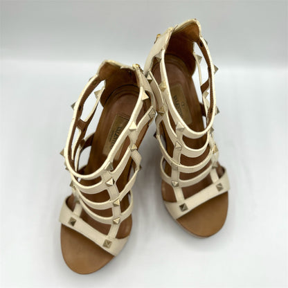 Valentino White Gladiator Studded Cork Wedge Heels Size 36