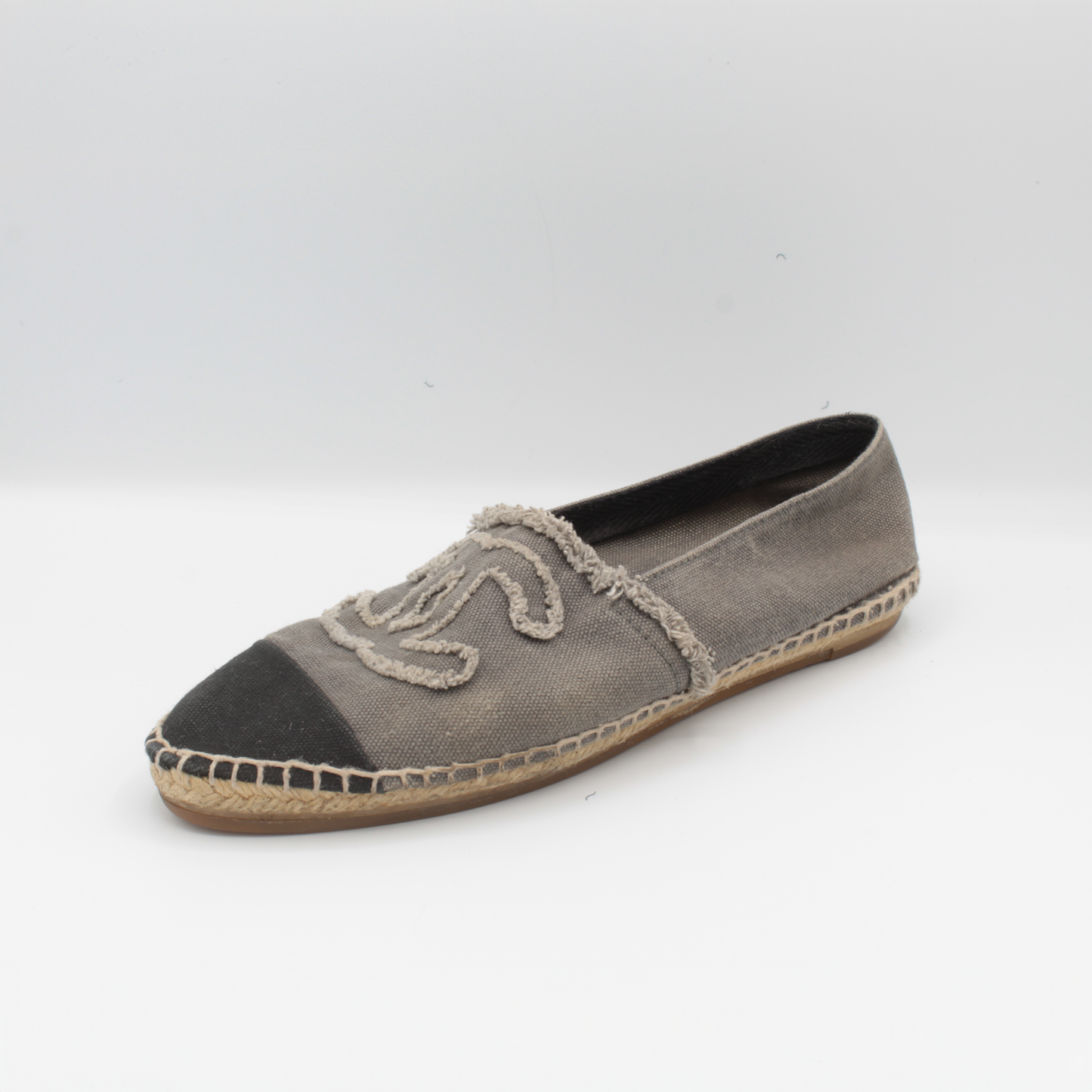 Chanel Cap toe Black Grey Canvas Espadrilles Size 38