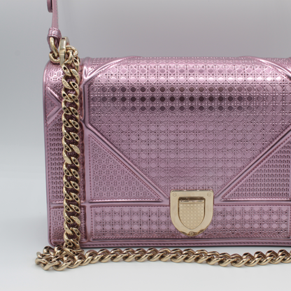 Christian Dior Diorama Pink Metallic Flap Handbag