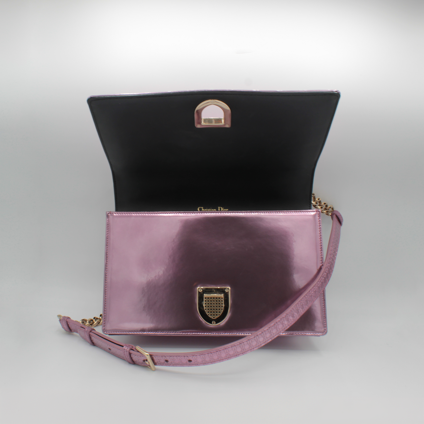 Christian Dior Diorama Pink Metallic Flap Handbag