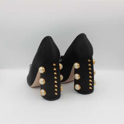 Gucci Silk Satin Pearl Studded Luna Bow Pumps Size 40