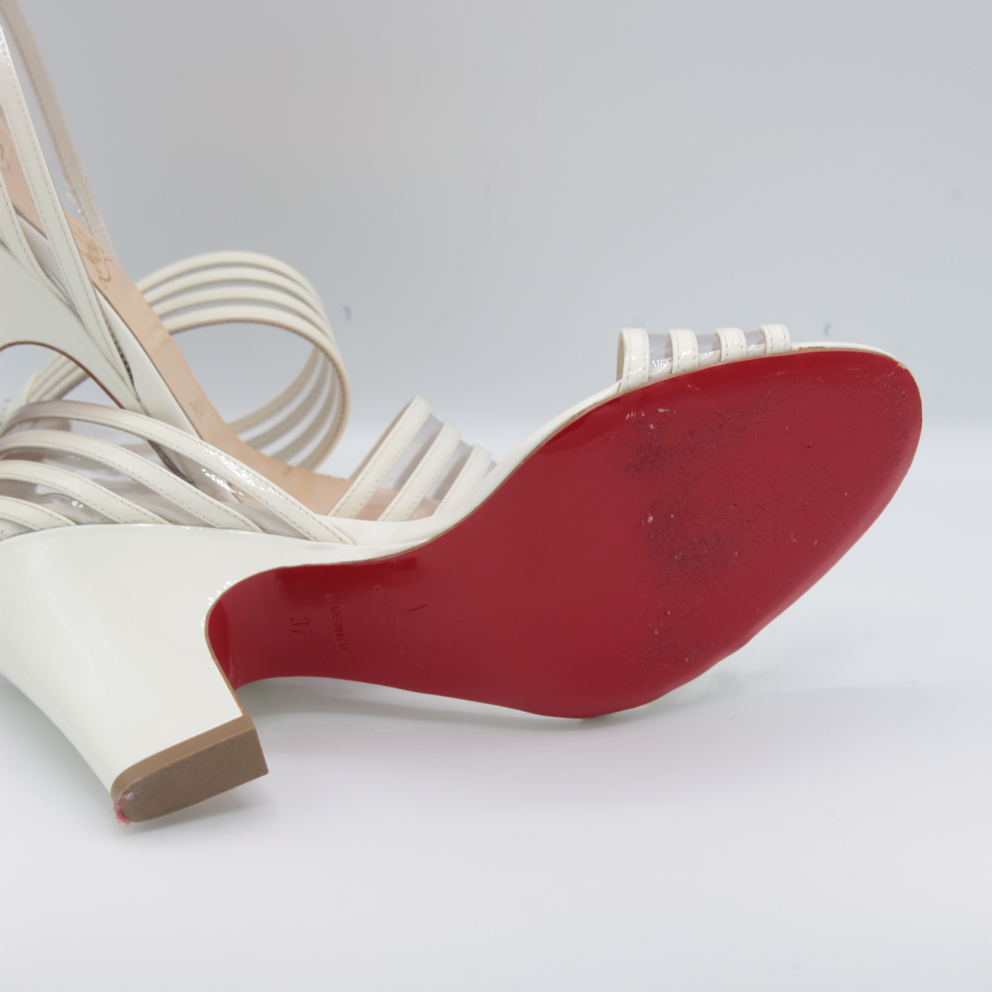 Christian Louboutin Myriadina Snow Patent/PVC Heel Size 37