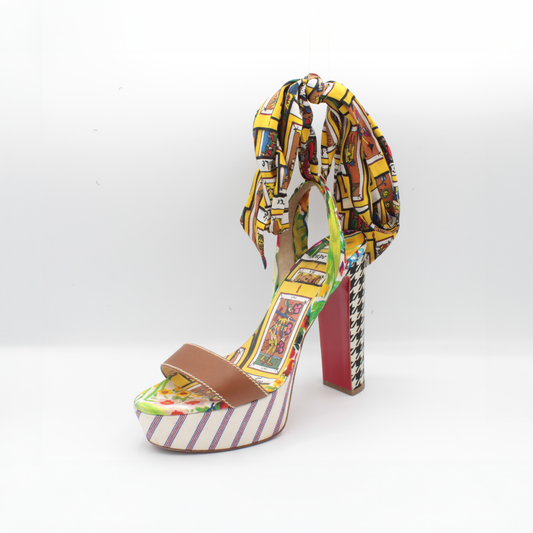 Christian Louboutin Satin Multi-Print Platform Heel Size 38