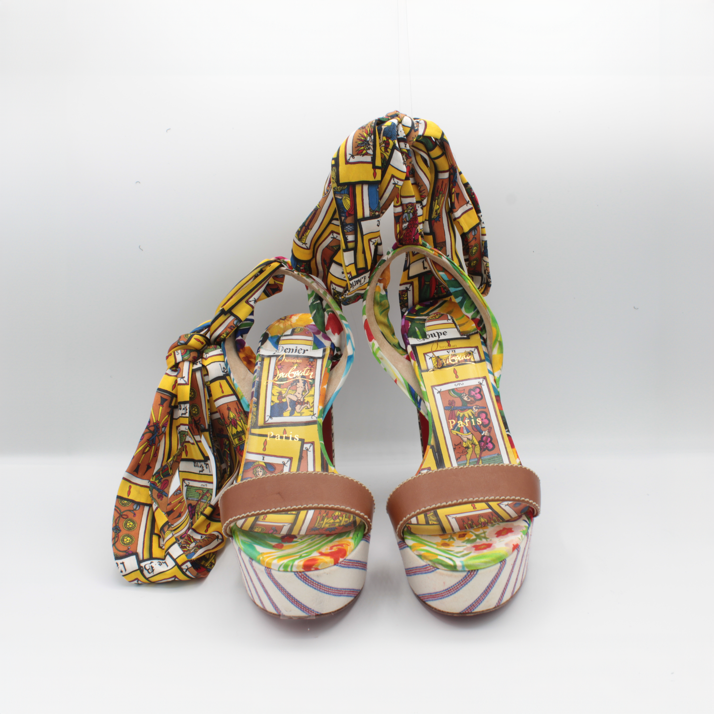 Christian Louboutin Satin Multi-Print Platform Heel Size 38