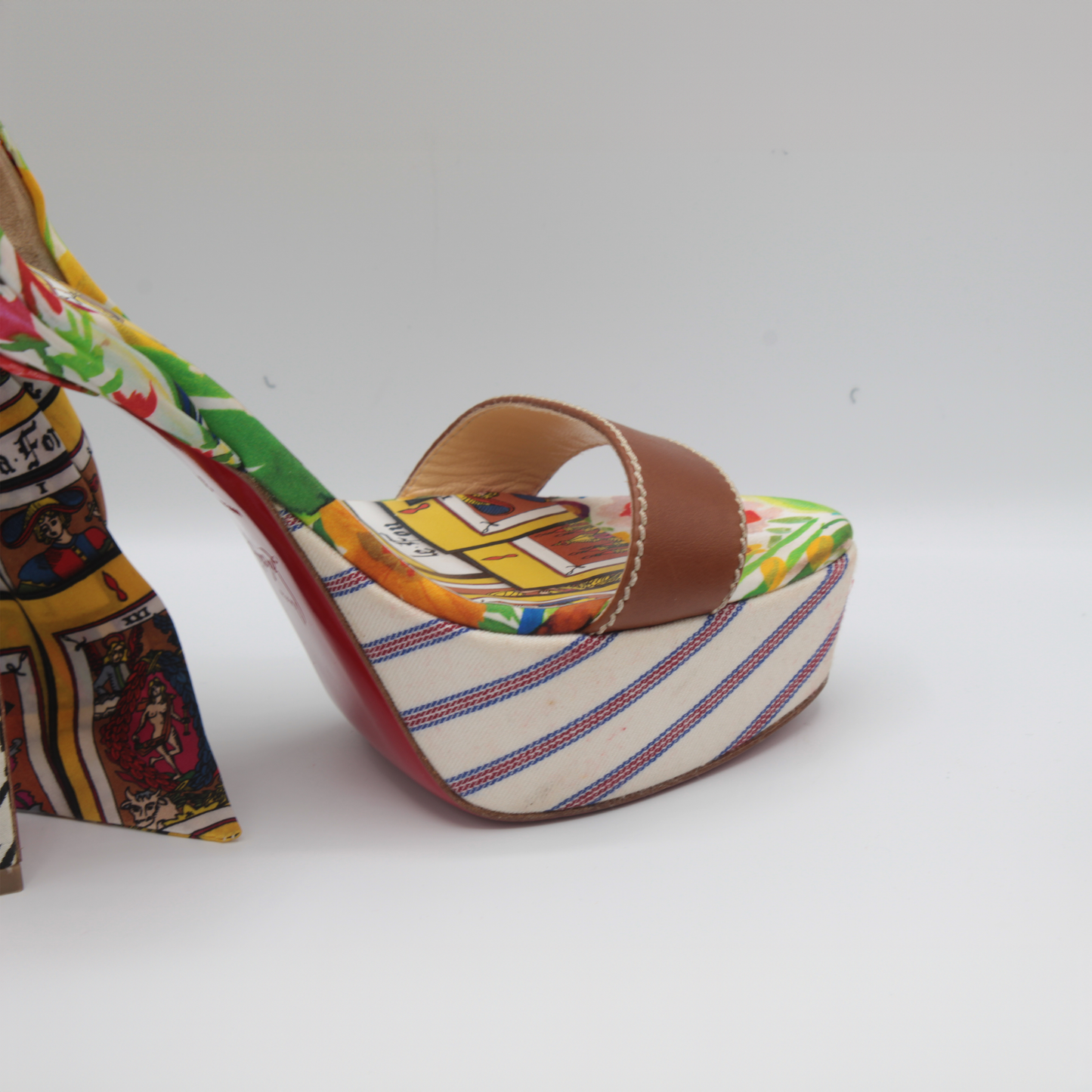 Christian Louboutin Satin Multi-Print Platform Heel Size 38