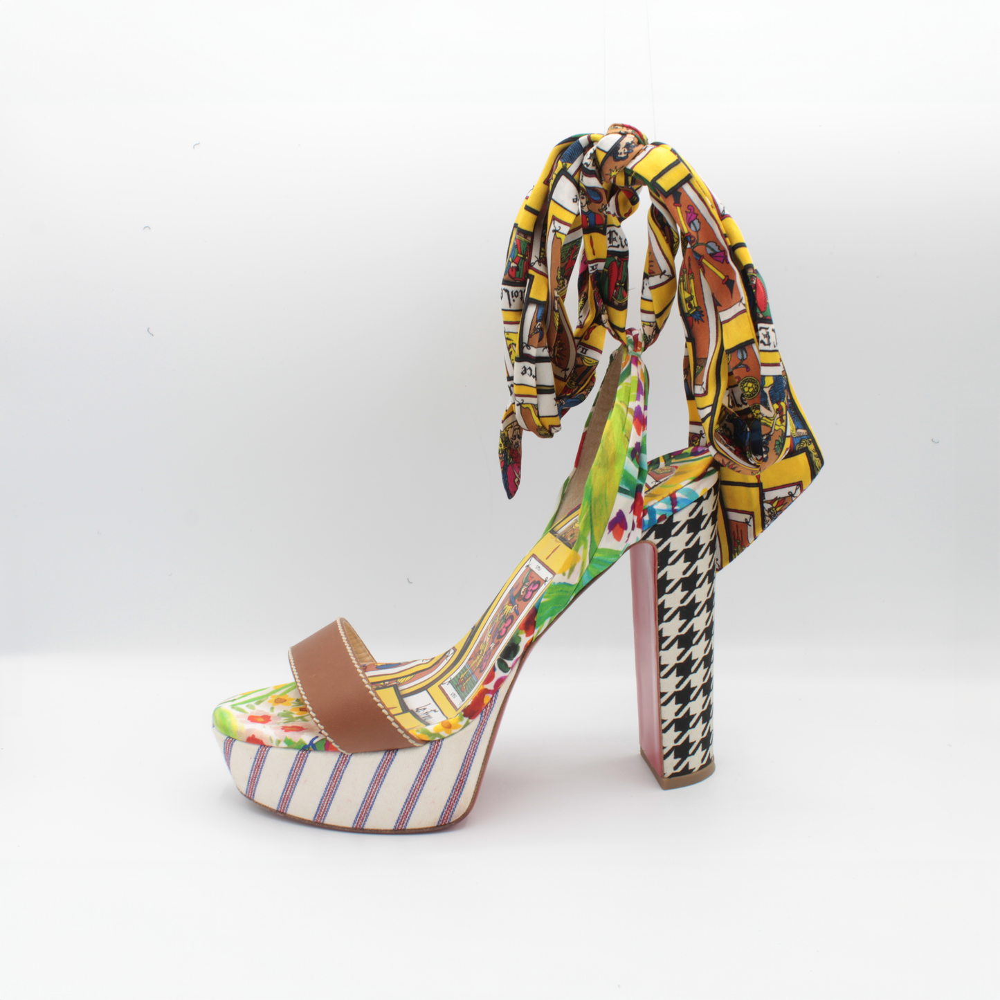 Christian Louboutin Satin Multi-Print Platform Heel Size 38