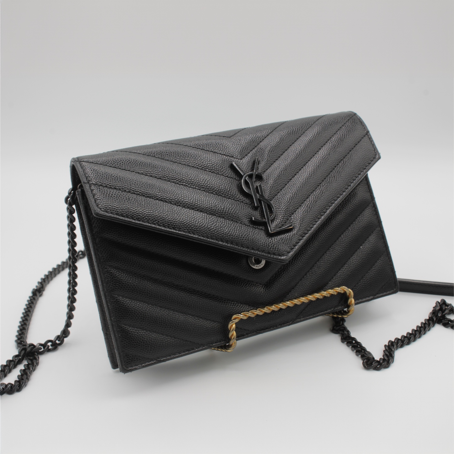 YSL Monogram Small Wallet on Chain in Grained Leather