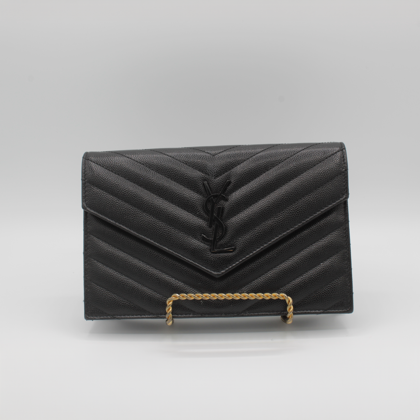 YSL Monogram Small Wallet on Chain in Grained Leather