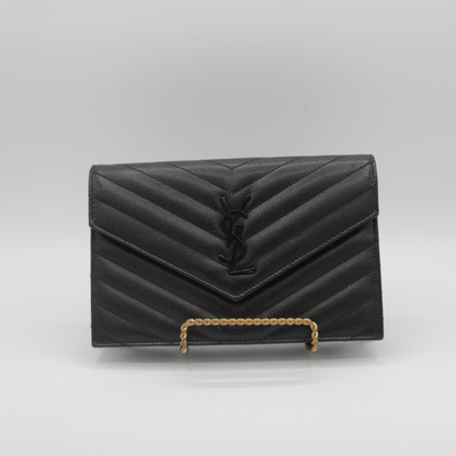 YSL Monogram Small Wallet on Chain in Grained Leather