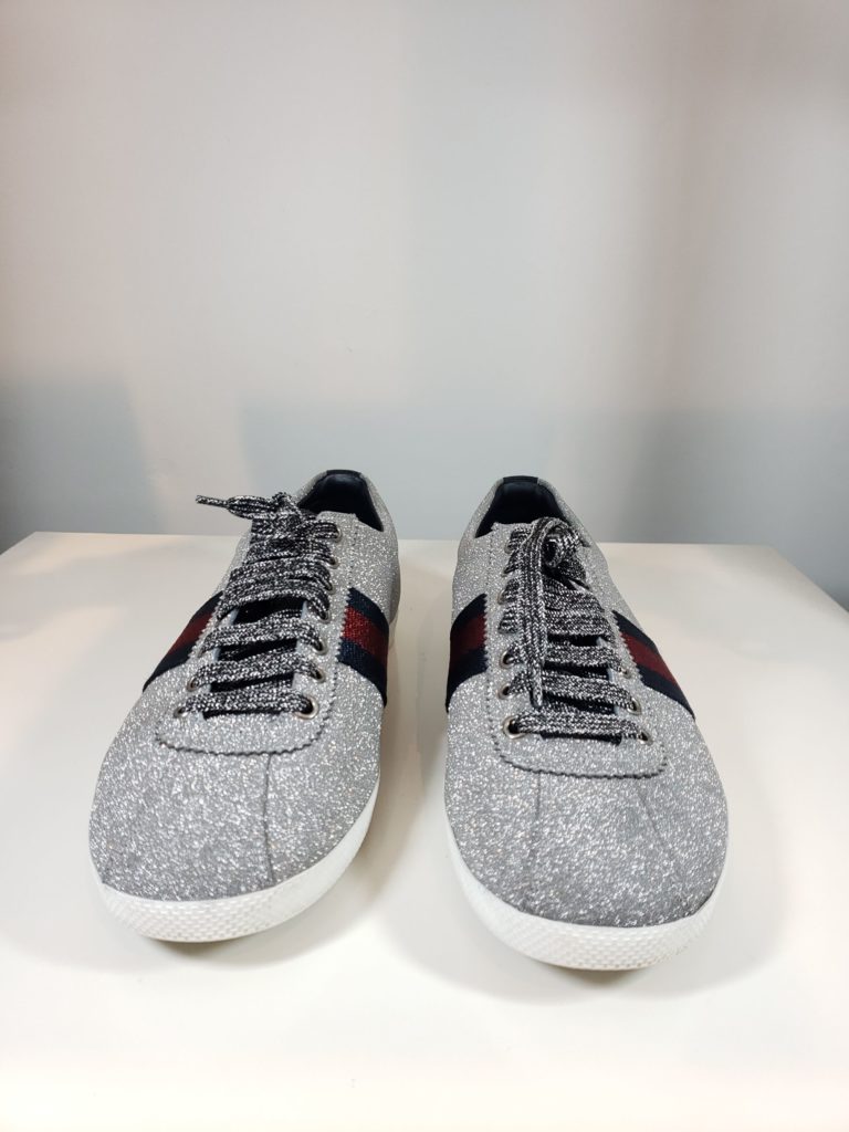 gucci glitter silver sneakers with studs size 8 | Couture Blowout