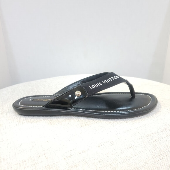 louis vuitton black flat sandals size 37 | Couture Blowout